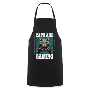 Cats and Gaming Cat Kitten Controller Gaming - Cooking Apron - black - Front - AI Model Male 185 dark (185cm)