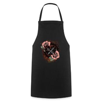 Tatouage coeur brisé avec des épines et des roses - Tablier de cuisine - noir - Devant - AI Model Male 185 dark (185cm)