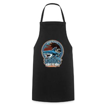 Haie machen mich glücklich. Aquaholic Design - Kochschürze - Schwarz - Vorne - AI Model Male 185 dark (185cm)