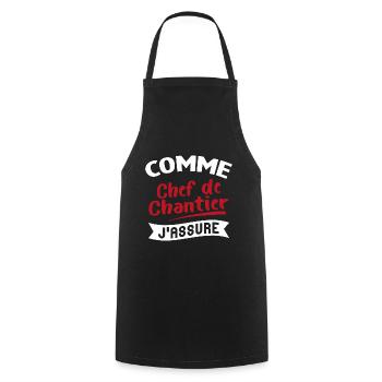 Comme Chef de chantier Cadeau humour - Tablier de cuisine - noir - Devant - AI Model Male 185 dark (185cm)