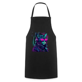 Cyberpunk Katze mit Sonnebrille - Kochschürze - Schwarz - Vorne - AI Model Male 185 dark (185cm)