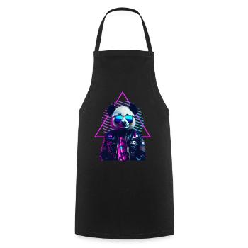 Retro Panda 80s Leather Jacket Neon Colors - Cooking Apron - black - Front - AI Model Male 185 dark (185cm)