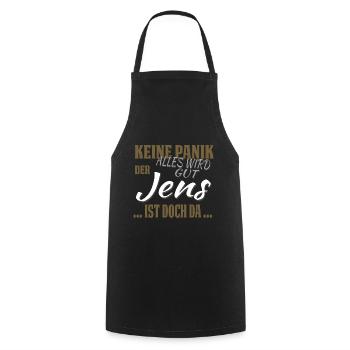 Jens - Keine Panik - lustiges Geschenk - Kochschürze - Schwarz - Vorne - AI Model Male 185 dark (185cm)