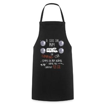 Camping car et pétanque, papy cool - Tablier de cuisine - noir - Devant - AI Model Male 185 dark (185cm)