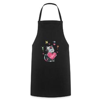 Robot cat in love with a robot engineer - Cooking Apron - black - Front - AI Model Male 185 dark (185cm)
