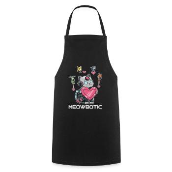 Robot Cat Love - Cooking Apron - black - Front - AI Model Male 185 dark (185cm)