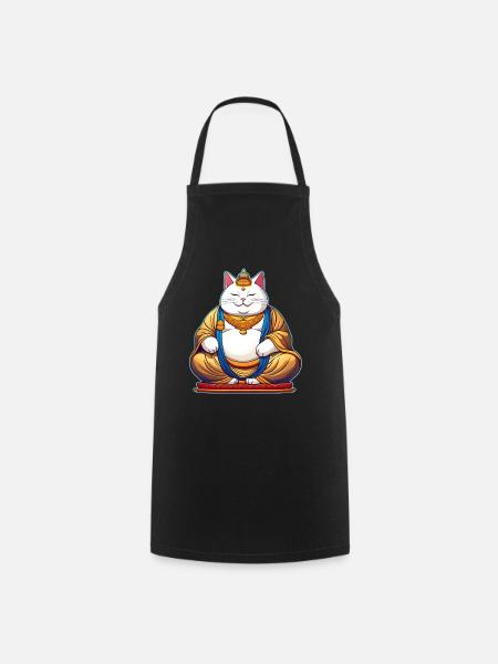 Lustige dicke Katze als Buddha - Kochschürze - Schwarz