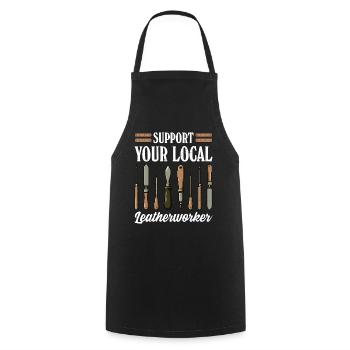 Leatherwork, Stamping, Craftsman, Leatherworker - Cooking Apron - black - Front - AI Model Male 185 dark (185cm)