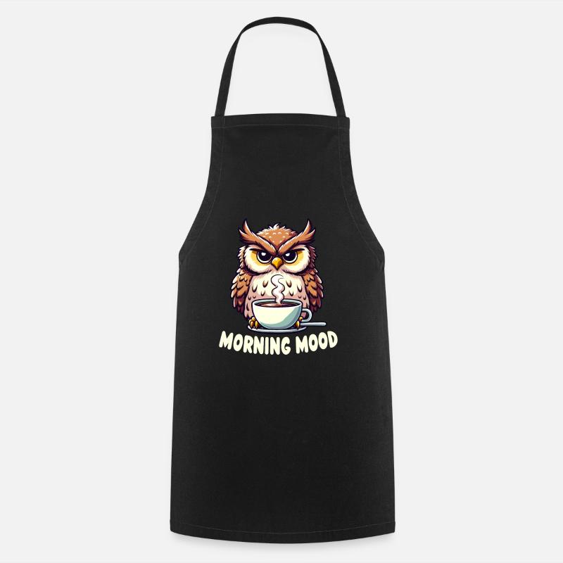 Mürrische Eule Mit Kaffee-morgenstimmung - Kochschürze - Schwarz
