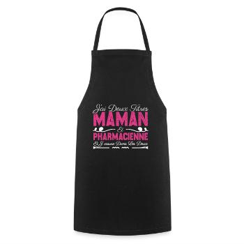 J'ai deux titres maman et Pharmacienne.Cadeau Mère - Tablier de cuisine - noir - Devant - AI Model Male 185 dark (185cm)