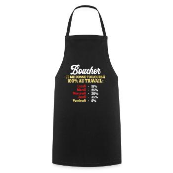 100% Au Travail Citation Drôle Boucher - Tablier de cuisine - noir - Devant - AI Model Male 185 dark (185cm)