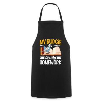 My budgie has eaten the homework - Cooking Apron - black - Front - AI Model Male 185 dark (185cm)