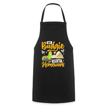 My budgie has eaten the homework - Cooking Apron - black - Front - AI Model Male 185 dark (185cm)