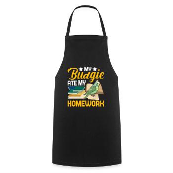 My budgie has eaten the homework - Cooking Apron - black - Front - AI Model Male 185 dark (185cm)