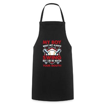 Baseball Mon garçon ne frappe pas toujours, je le fais - Tablier de cuisine - noir - Devant - AI Model Male 185 dark (185cm)