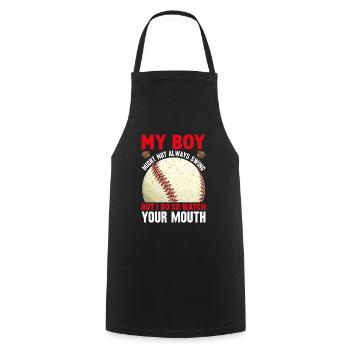 Baseball Mon garçon ne frappe pas toujours, je le fais - Tablier de cuisine - noir - Devant - AI Model Male 185 dark (185cm)