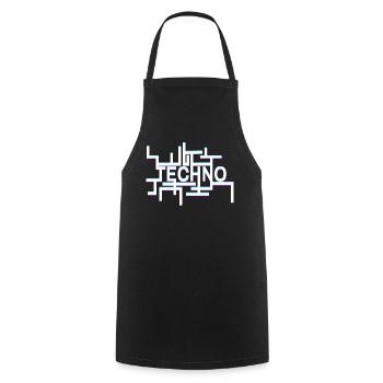 Techno - Kochschürze - Schwarz - Vorne - AI Model Male 185 dark (185cm)