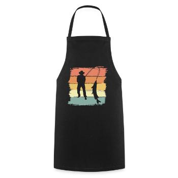 Pêche Pêche rétro vintage - Tablier de cuisine - noir - Devant - AI Model Male 185 dark (185cm)