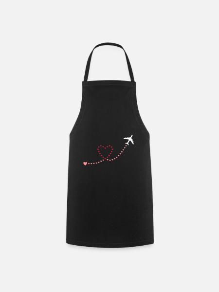★ Designfarben änderbar ★ Flugzeug, Herzen - Kochschürze - Schwarz