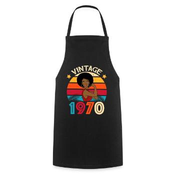 Vintage Afro Caribbean 1970 Jubiläum - Kochschürze - Schwarz - Vorne - AI Model Male 185 dark (185cm)
