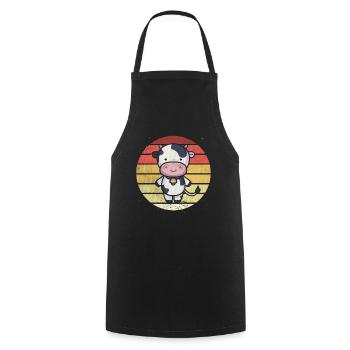Retro Vintage Adorable Animal Cute Cow - Cooking Apron - black - Front - AI Model Male 185 dark (185cm)