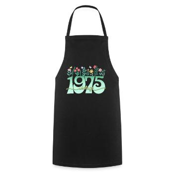 Motif Fleurs 1975 Fête Anniversaire Femme 50 Ans - Tablier de cuisine - noir - Devant - AI Model Male 185 dark (185cm)
