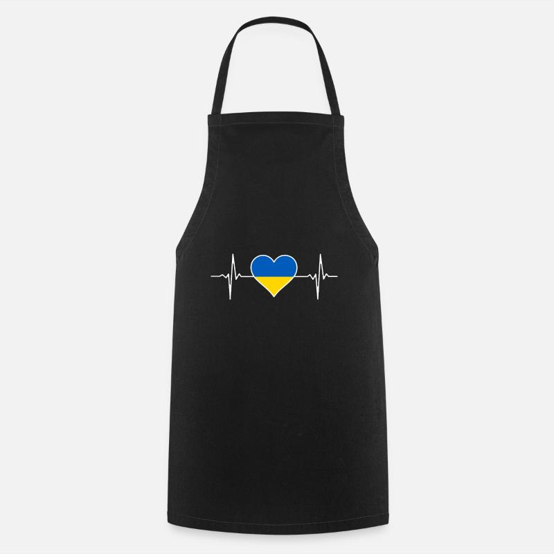 Battement de cœur du drapeau de l’Ukraine - Tablier de cuisine - noir