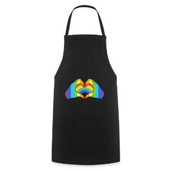 CSD LGBT Hände formen Regenbogen Herz Pride - Kochschürze - Schwarz - Vorne - AI Model Male 185 dark (185cm)