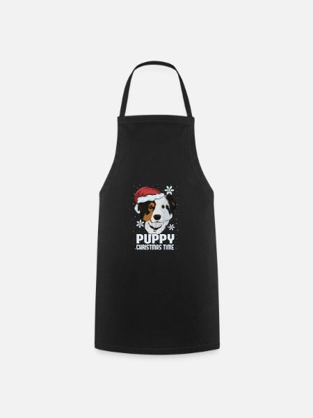 Australian Shepherd with Santa Hat, Funny Christma - Cooking Apron - black