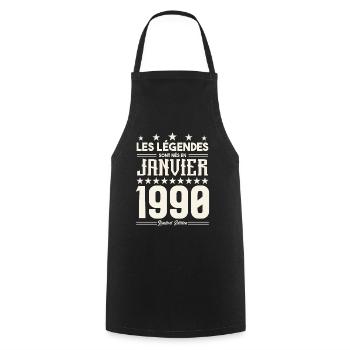 cadeau d'anniversaire janvier 1990. Janvier 1990. - Tablier de cuisine - noir - Devant - AI Model Male 185 dark (185cm)