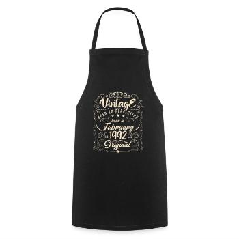 Vintage Né(e) en Février 1992 anniversaire février - Tablier de cuisine - noir - Devant - AI Model Male 185 dark (185cm)