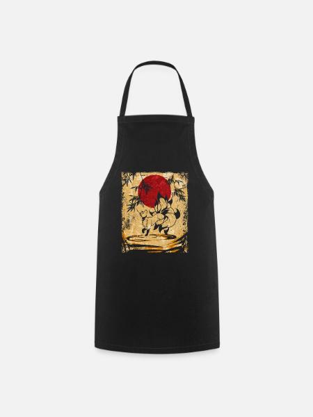 Nine-tailed Fox Japanese Retro Art - Cooking Apron - black