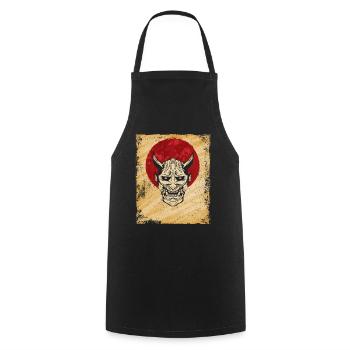 Oni Mask Japanese Art Vintage Fighter Retro - Cooking Apron - black - Front - AI Model Male 185 dark (185cm)