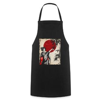Geisha Japanese Art Vintage Retro Women - Cooking Apron - black - Front - AI Model Male 185 dark (185cm)