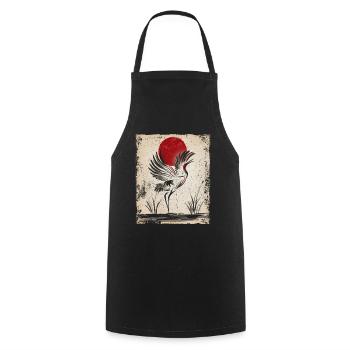 Crane Art Art Japonais Vintage Rétro - Tablier de cuisine - noir - Devant - AI Model Male 185 dark (185cm)