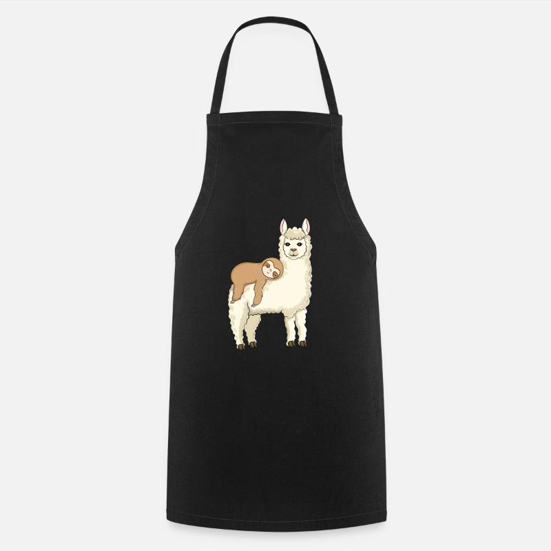 Funny sloth riding llama - Cooking Apron - black