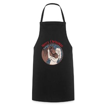 Fille étreignant le cheval cadeau magique de Noël - Tablier de cuisine - noir - Devant - AI Model Male 185 dark (185cm)
