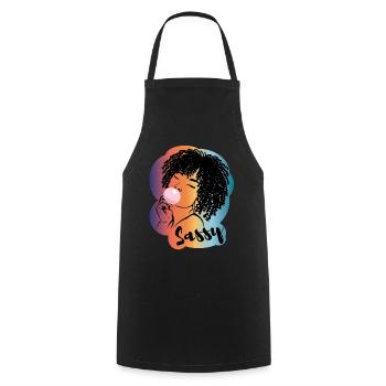 Sassy Chic with Afro Charm - Cooking Apron - black - Front - AI Model Male 185 dark (185cm)