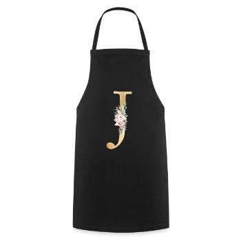 Personalisierbar Monogramm J Floral - Kochschürze - Schwarz - Vorne - AI Model Male 185 dark (185cm)