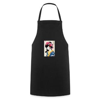 Geisha Japanese - Cooking Apron - black - Front - AI Model Male 185 dark (185cm)