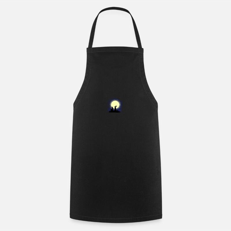 Two rabbits at the full moon - Cooking Apron - black
