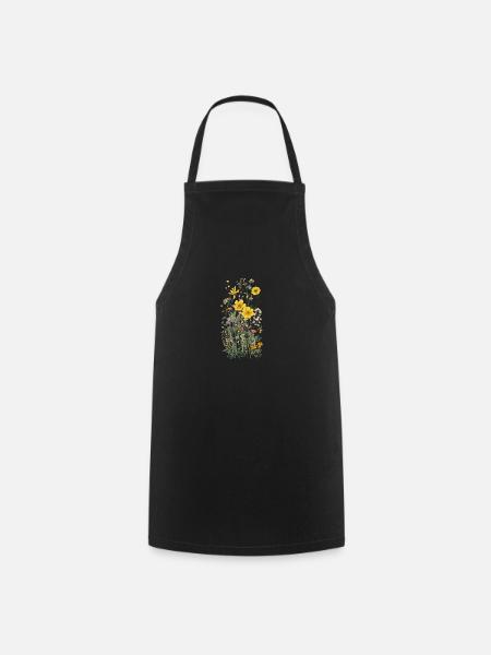 Wunderschönes Boho Blumen Herbarium Bouquet gelb - Kochschürze - Schwarz