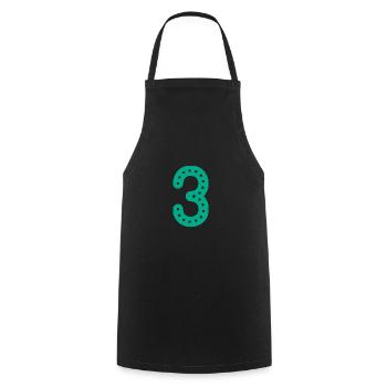 3 YEARS. 3rd ANNIVERSARY. BIRTHDAY 3 YEARS. 3 - Cooking Apron - black - Front - AI Model Male 185 dark (185cm)