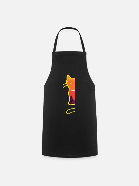 Retro Vintage Wald Retro Katze 80er minimalistisch - Kochschürze - Schwarz