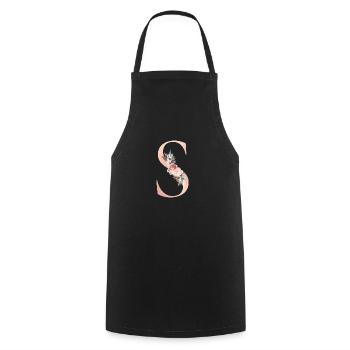 Personnalisable Monogram S Fleurs Boho - Tablier de cuisine - noir - Devant - AI Model Male 185 dark (185cm)