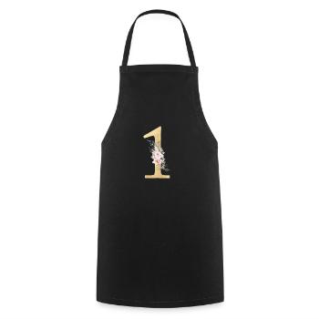 Numéro 1, floral, personnalisable - Tablier de cuisine - noir - Devant - AI Model Male 185 dark (185cm)