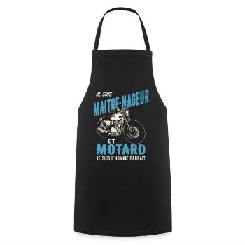 maitre nageur et motard l'homme parfait - Tablier de cuisine - noir - Devant - AI Model Male 185 dark (185cm)