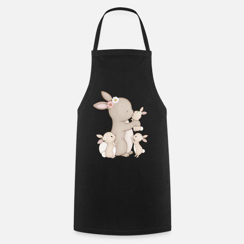 lapins mignons avec des fleurs - Tablier de cuisine - noir