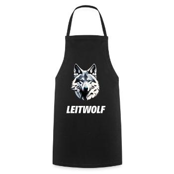 Leitwolf mit blauen Augen und Schriftzug - Kochschürze - Schwarz - Vorne - AI Model Male 185 dark (185cm)