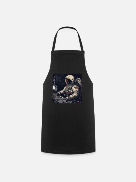 Cool retro astronaut operates computers - Cooking Apron - black